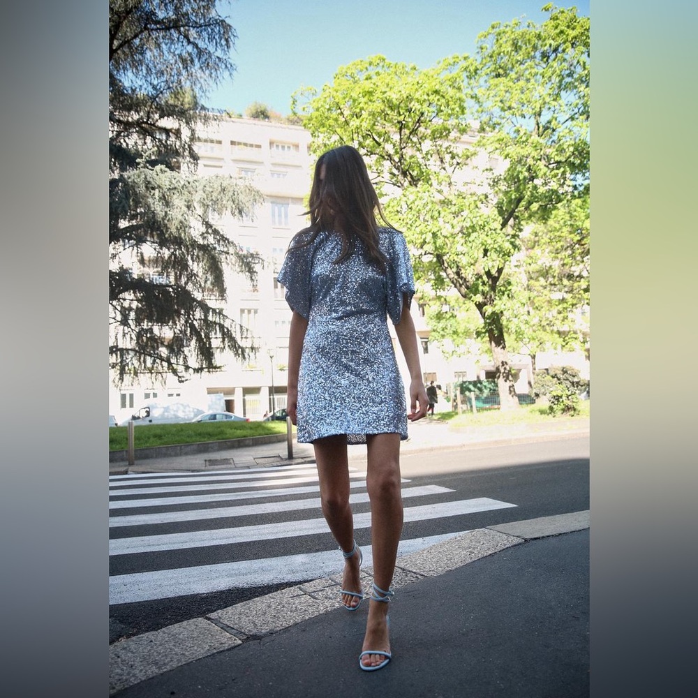 Zara Light Blue Sequin Mini Dress